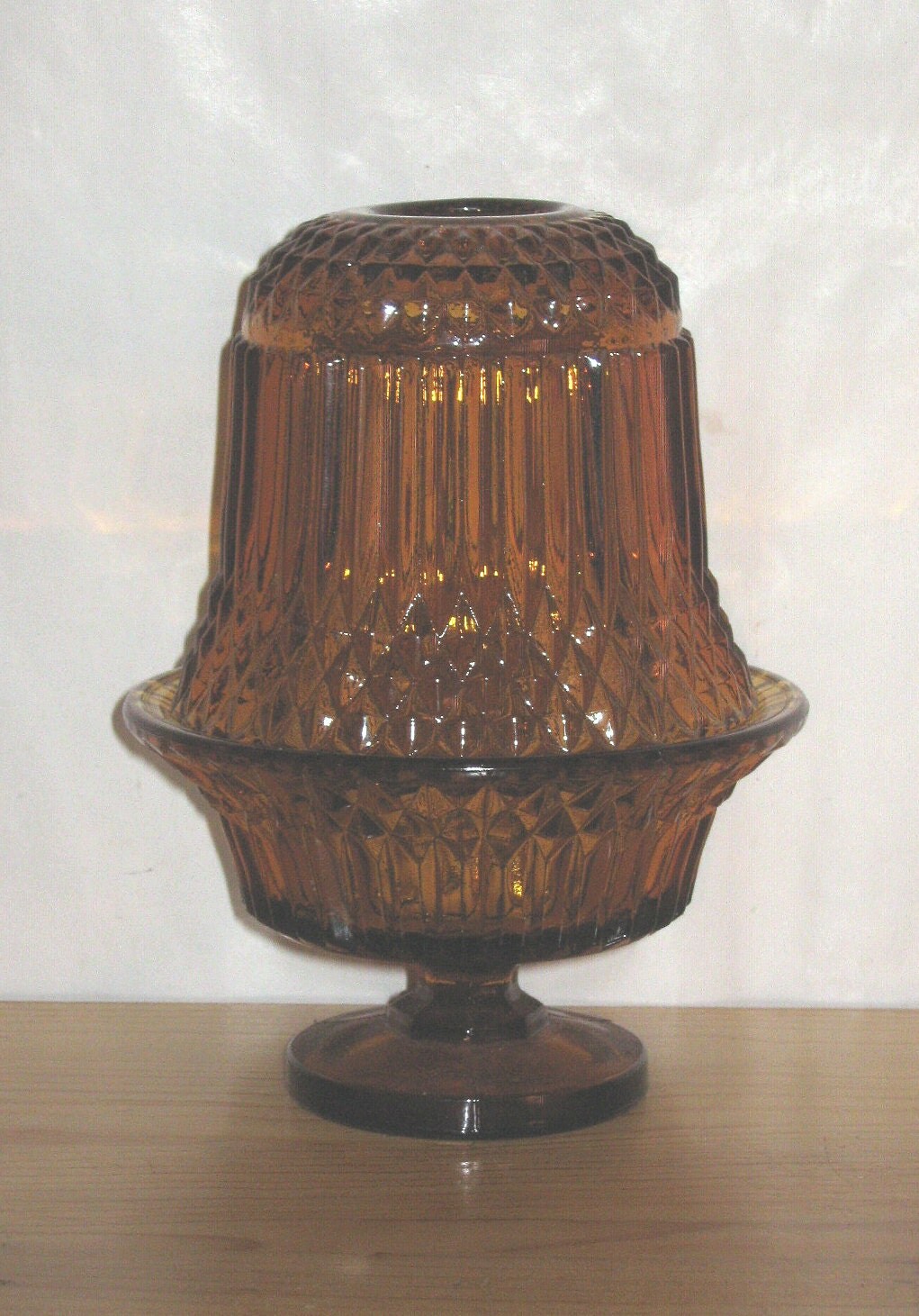 Vintage Indiana Glass Fairy Lamp Amber Diamond Cut 2pc Candle