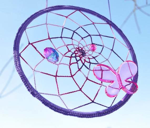 Purple Pink Butterfly Sun Catcher - Dream Catcher - Mandala