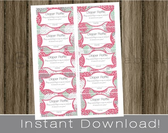 Baby Shower Diaper Raffle Tickets for girl pink hydrangeas INSTANT DOWNLOAD diy digital printable file print your own , babyshower idea