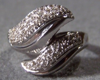 Vintage sterling silver bold bypass 40 Round diamond ring size 7 W