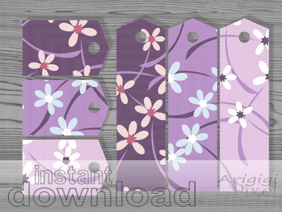 Mother's day purple printable gift tags and bookmarks, spring violet flowers, printable supplies,instant download Il_570xn