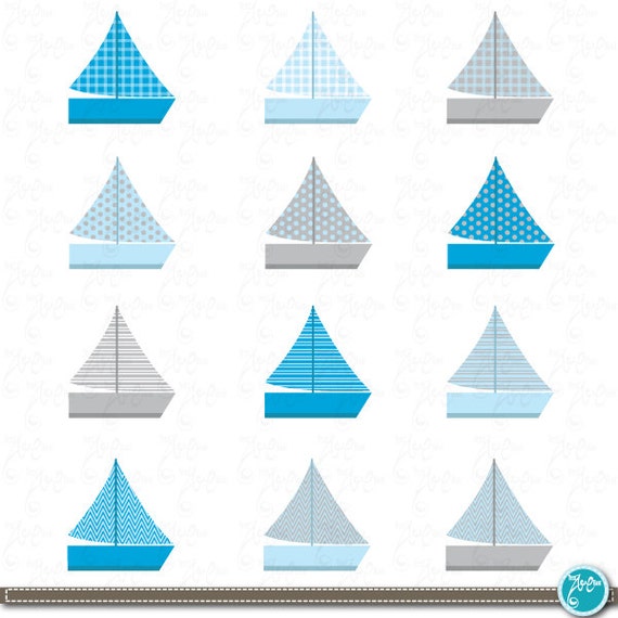 Sail Boat Clip Art, Blue boat, Nautical clip art ,sailboat perfect for Scrapbook, Cards, Invitations,Personal and Commercial Use Ts002 Il_570xn