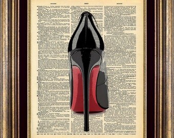 Christian Louboutin High Heel Shoe Dictionary page Unique gift art print book page art print up cycled