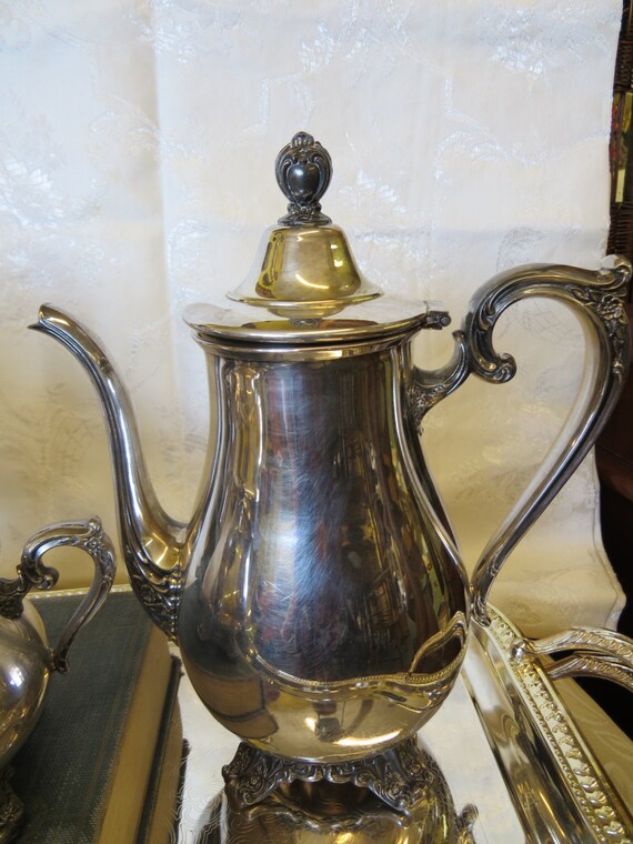 Vintage WM Rogers & Son Victorian Rose Coffee and Tea Set.