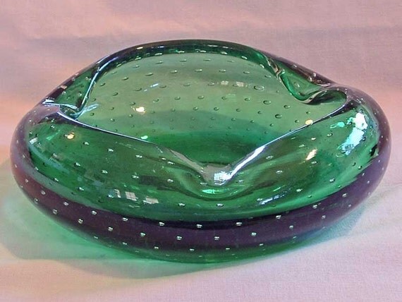 Items Similar To Vintage Murano Green Art Glass Ashtray On Etsy 9837