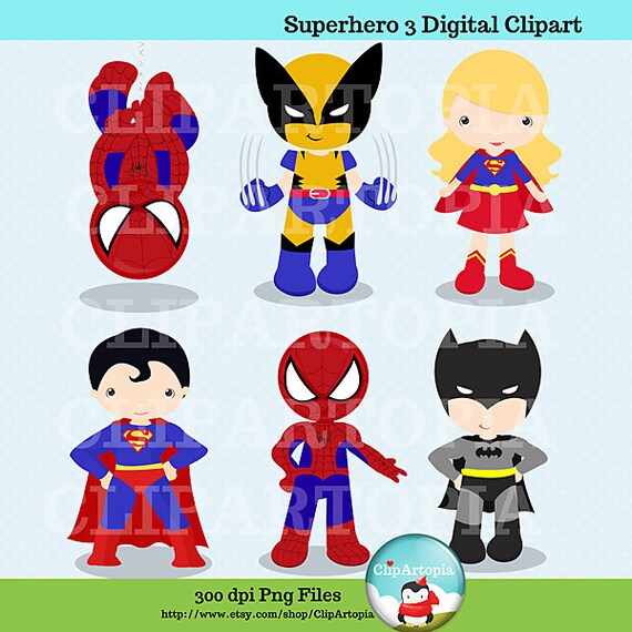 Superhero 3 Digital Clipart Cute Superhero Digital clip art For Personal and Commercial Use/ INSTANT DOWNLOAD Il_570xn