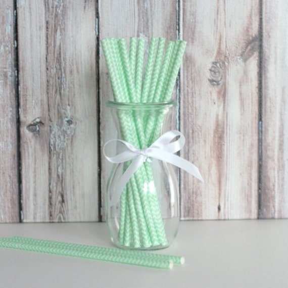 Mint Green Chevron Paper Straws (25) Il_570xn