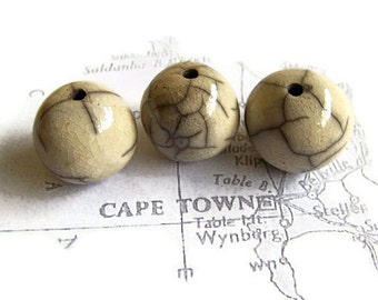 White/Ivory Raku Beads, Handmade Ceramic Beads, African Beads