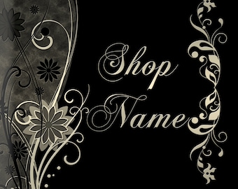 Etsy Banner - 7 pieces, flowers, black background