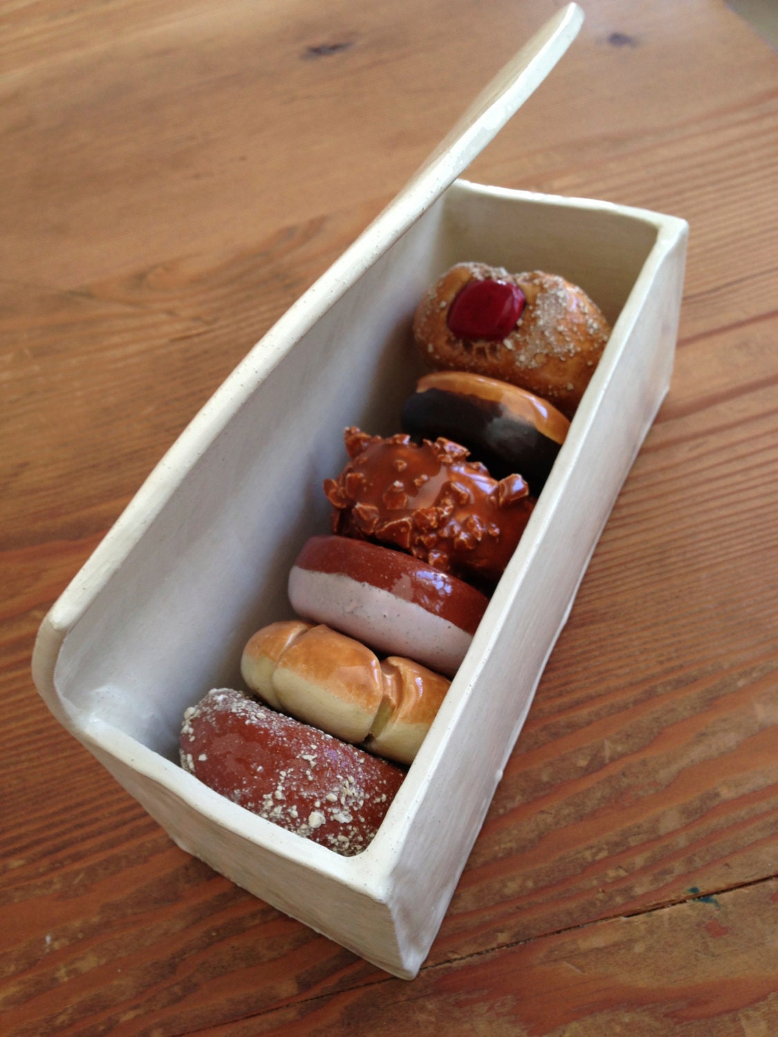 Ceramic Art Sculpture Carton of Donuts Pottery Food Art