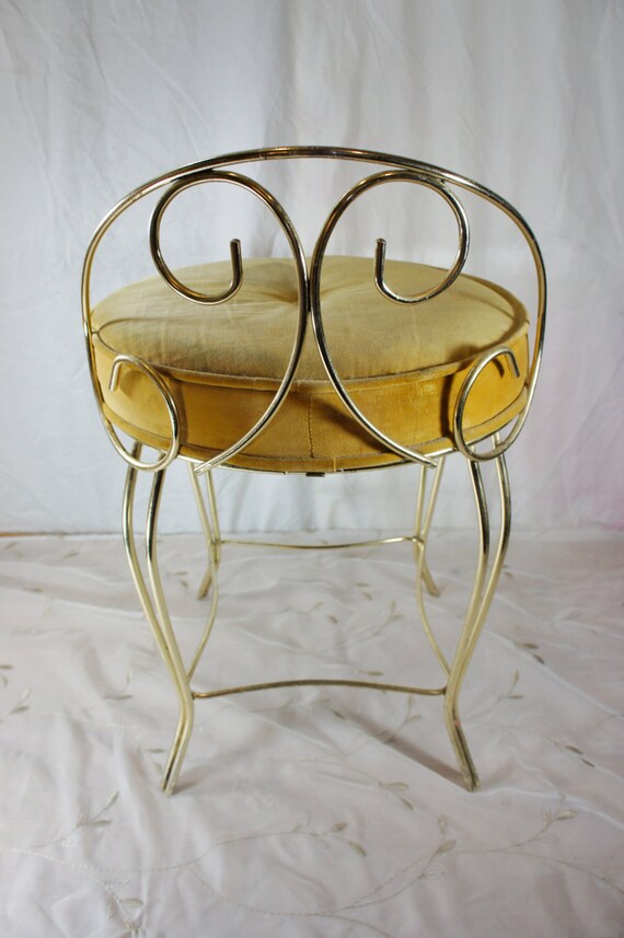 vanity stool gold with round velvet seat hollywood regency