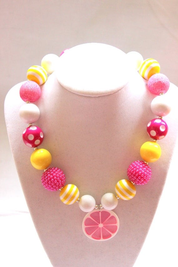 pink lemonade girls chunky bubblegum bead by LightningBugsLane