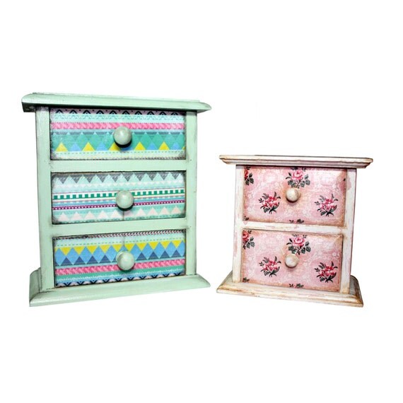 2 Drawer Jewelry Decoupage Box Romantic Roses by WoodenStories