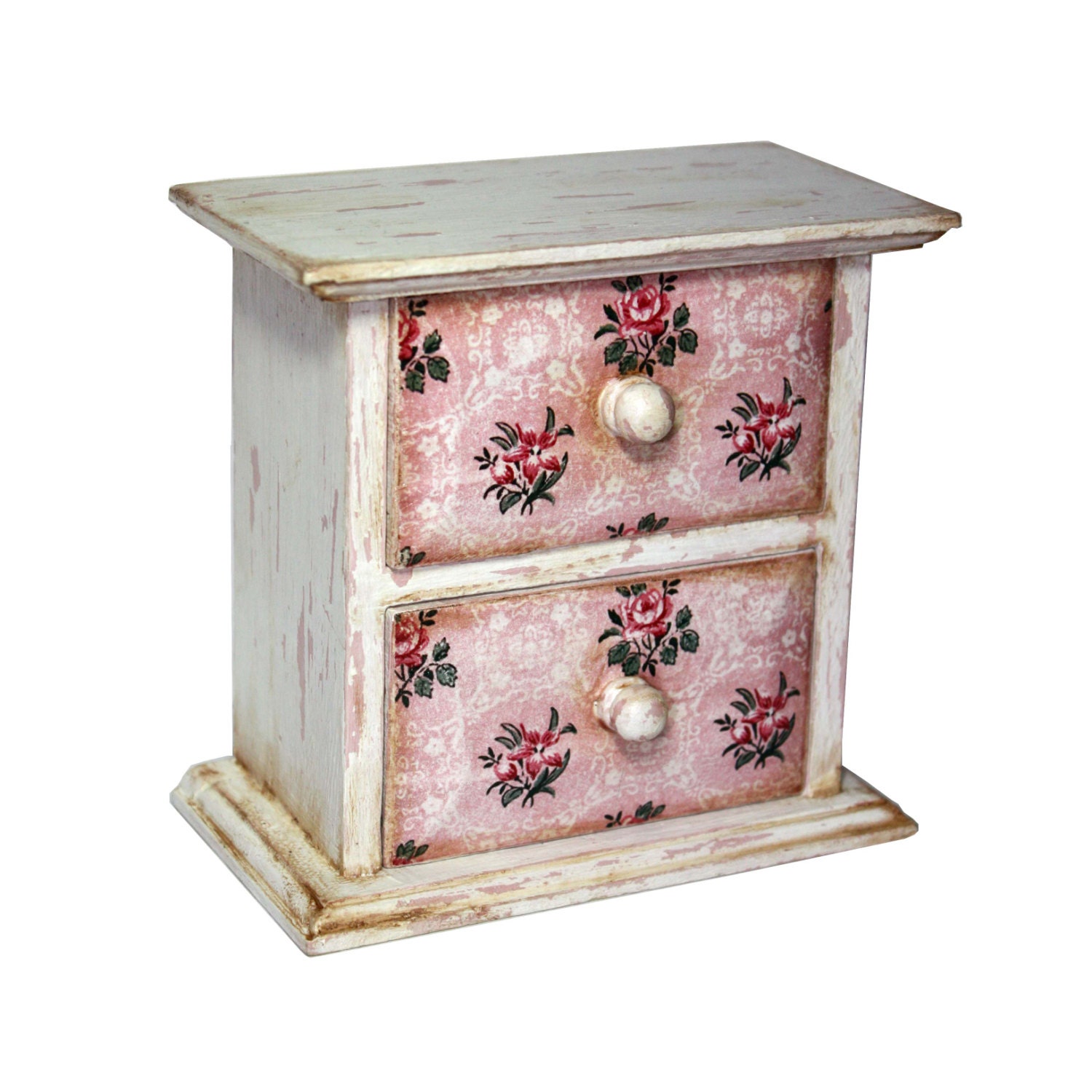 2 Drawer Jewelry Decoupage Box Romantic Roses by WoodenStories