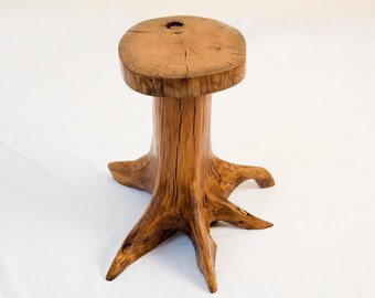 Red oak tree stump end table