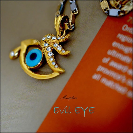 Muslim Arabic Goldtone Zirconia Islamic Evil Eye Pendant