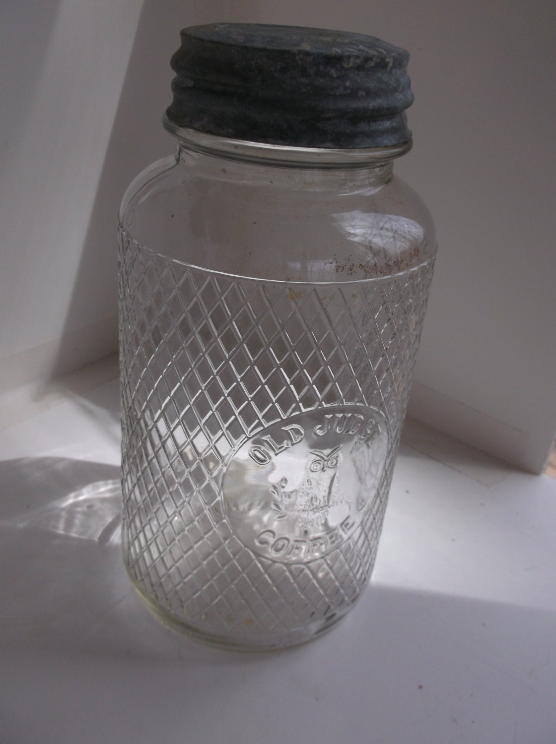 Old Judge Glass Coffee Jar with Zinc Lid
