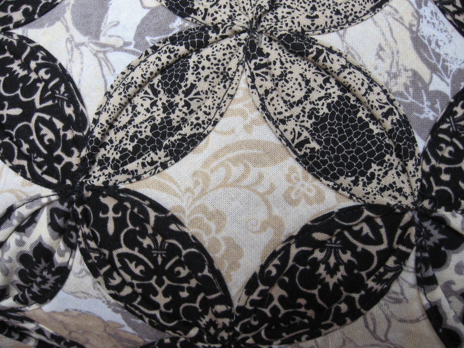 Quilted Origami Handmade Black Grey Beige & White Cathedral