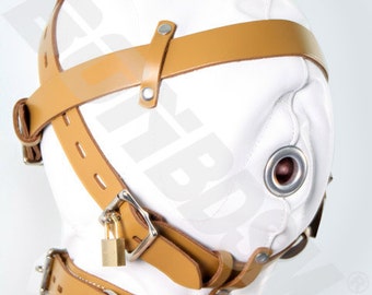 The Loon bdsm mask locking leather hood with pure silicone