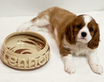 Dog bowl, Custom size bowl, Your dog name, Colored stoneware, Food safe glaze, Dishwasher safe, Happy dog, Handmade bowl, Personalized bowl