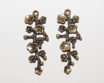 Braches with Flowers and Leaves Charms Bronze tone Leaf charms
