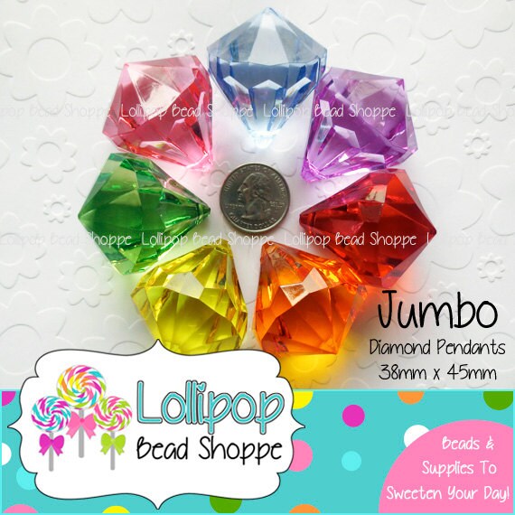 JUMBO Diamond Pendants 38mm x 45mm Bling Acrylic Pendants