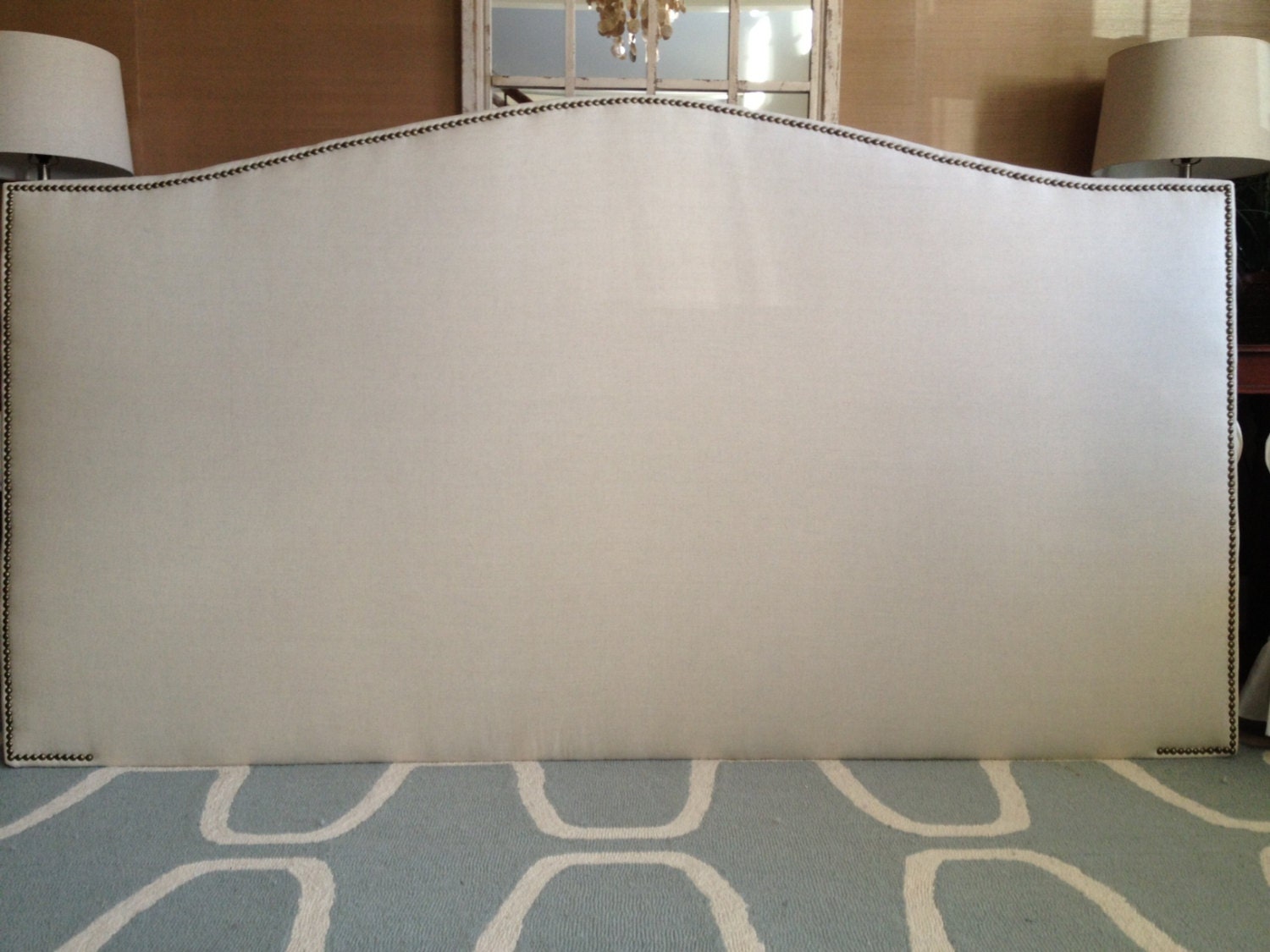 KING Camelback Upholstered Headboard by ThreeStrandsDesigns