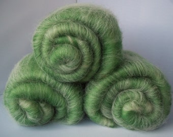 Carded Batt, Green Spinning Fiber, BFL, Alpaca, 100g / 3.5oz