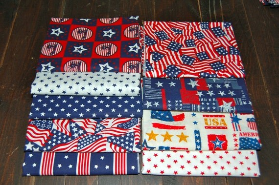 Nine Fabric Patriotic Flag Fat Quarter bundle by PhatQuarters