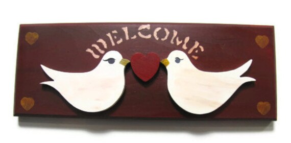 Country Red Welcome Sign for Wood, Fiberglass or Metal Doors.