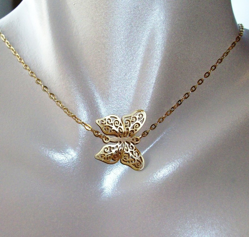 Gold Butterfly Necklace Butterfly Necklace by WanderingDandelion