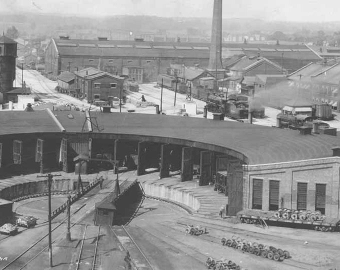 Vintage Black & White 1923 Photo of The Monon Shops Railroad Train Yard Roundhouse Lafayette Indiana Trains Terminal Photograph
