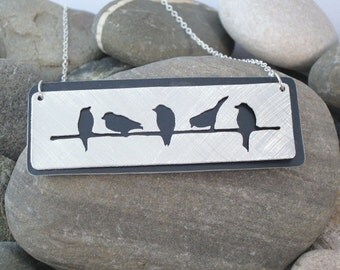 Birds on a wire aluminium necklace