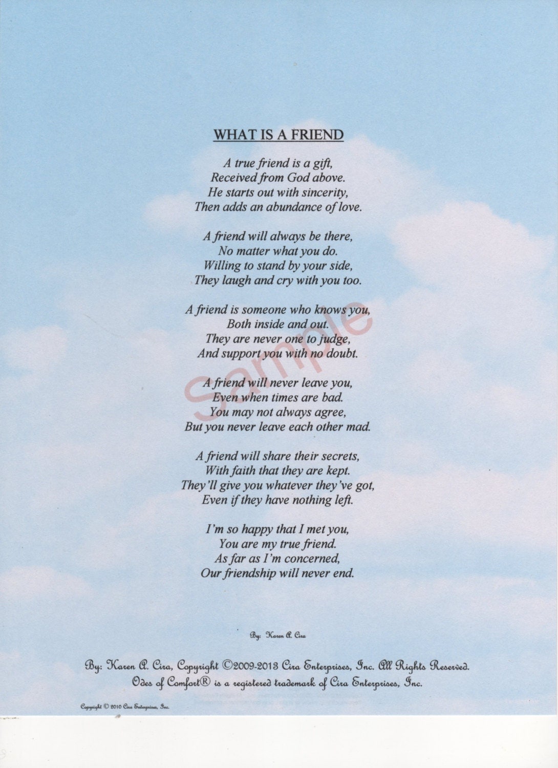 Six Stanza What Is A Friend Poem shown on