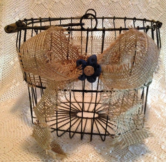 Items Similar To Small Wire Basket With Burlap Bow On Etsy 7685