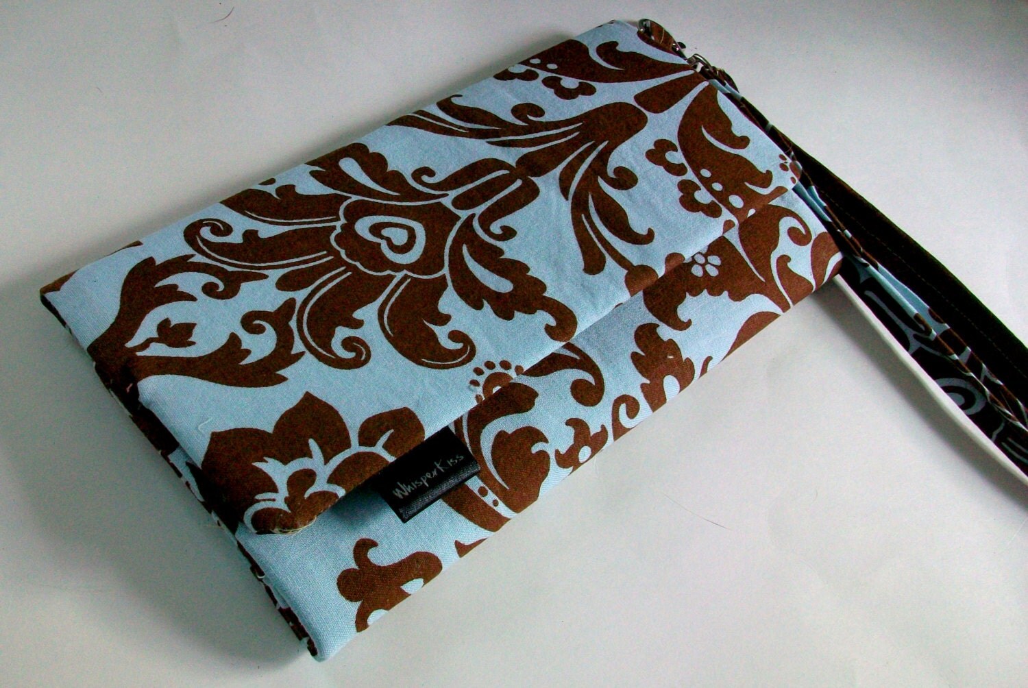 Womens wallet wristlet in Aqua Demask Designer Fabric Original