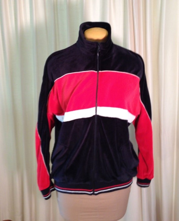 Vintage 1980s Velour Track Suit Jacket Red by YouJustMightNeedThis