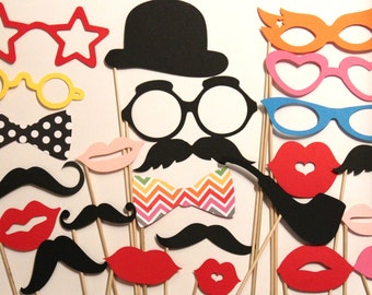 20 PhotoBooth Props, Mustache Party, Lips, Wedding Photo Booth, Props on a Stick Circus Carnival - F