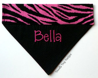 Personalized Dog Bandana/ Pet Bandana/ Over the Collar Dog Bandana/ "Pink/Black Zebra Print"