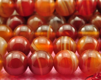 37 pcs of Natural Red Banded Agate smooth round beads in 10mm