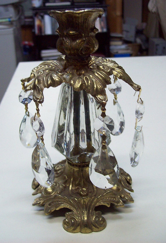 vintage L&L WMC 1973 Crystal and Brass Candle by HouseOfGlitters