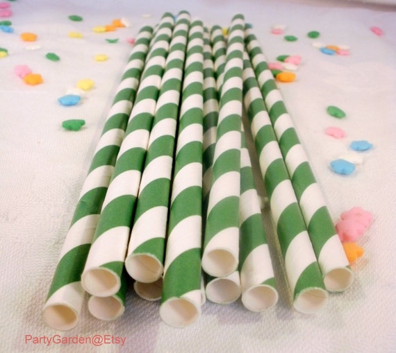 30 Kelly Green Striped Paper Straws - With Free Printable DIY Flags Il_570xn