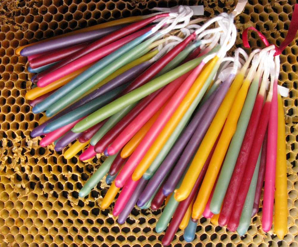 60 Rainbow Birthday Candles Beeswax Birthday Candles Hand
