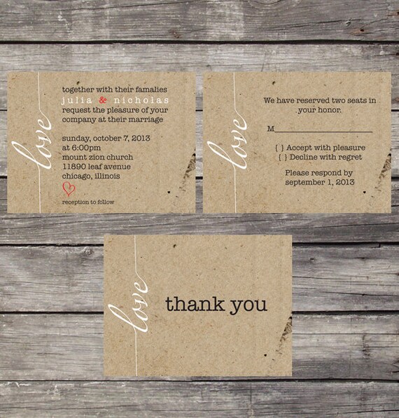 Cardboard wedding invitation