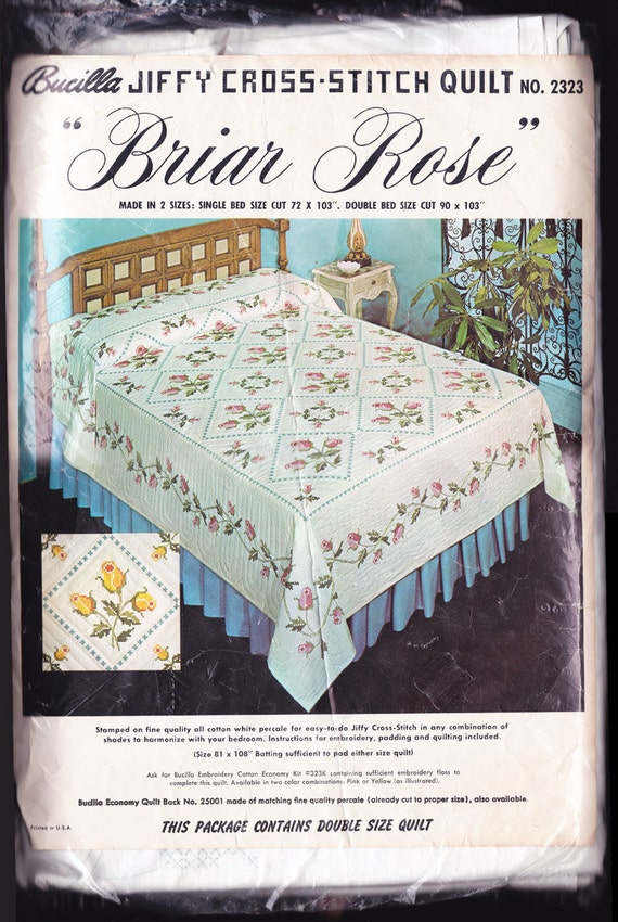 Bucilla Quilt Kit Vintage 1960s Embroidery Briar Rose Full