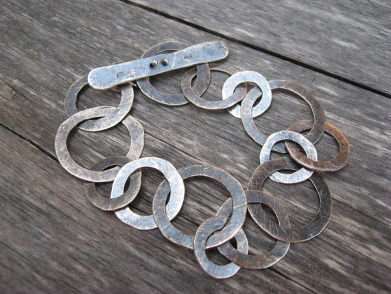 Sterling silver artisan washer link bracelet