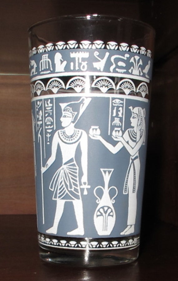 Vintage 1960s Egyptian Themed Drinking Glass Tumbler