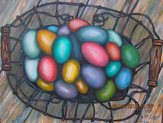 Basket of Easter Eggs Oil Painting