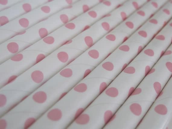 100 Baby Pink Dot Paper Straw - ships less than 24 hours Il_570xn