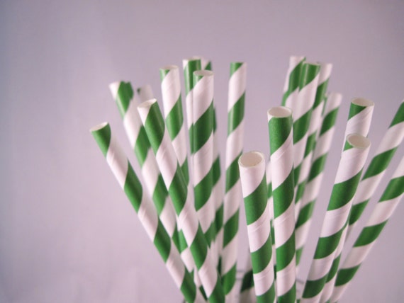 50 Kelly Green Stripe Straws - ships less than 24 hours Il_570xn